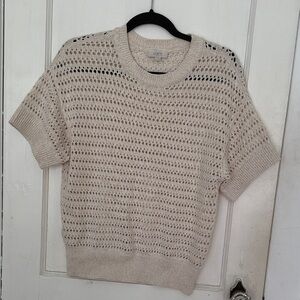 LOFT Beige Open-Knit Short Sleeve Top
